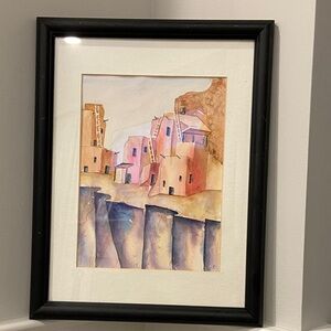 New Mexico Pueblo Original Watercolor Painting Matted & Framed 14 x 18”Signed SF